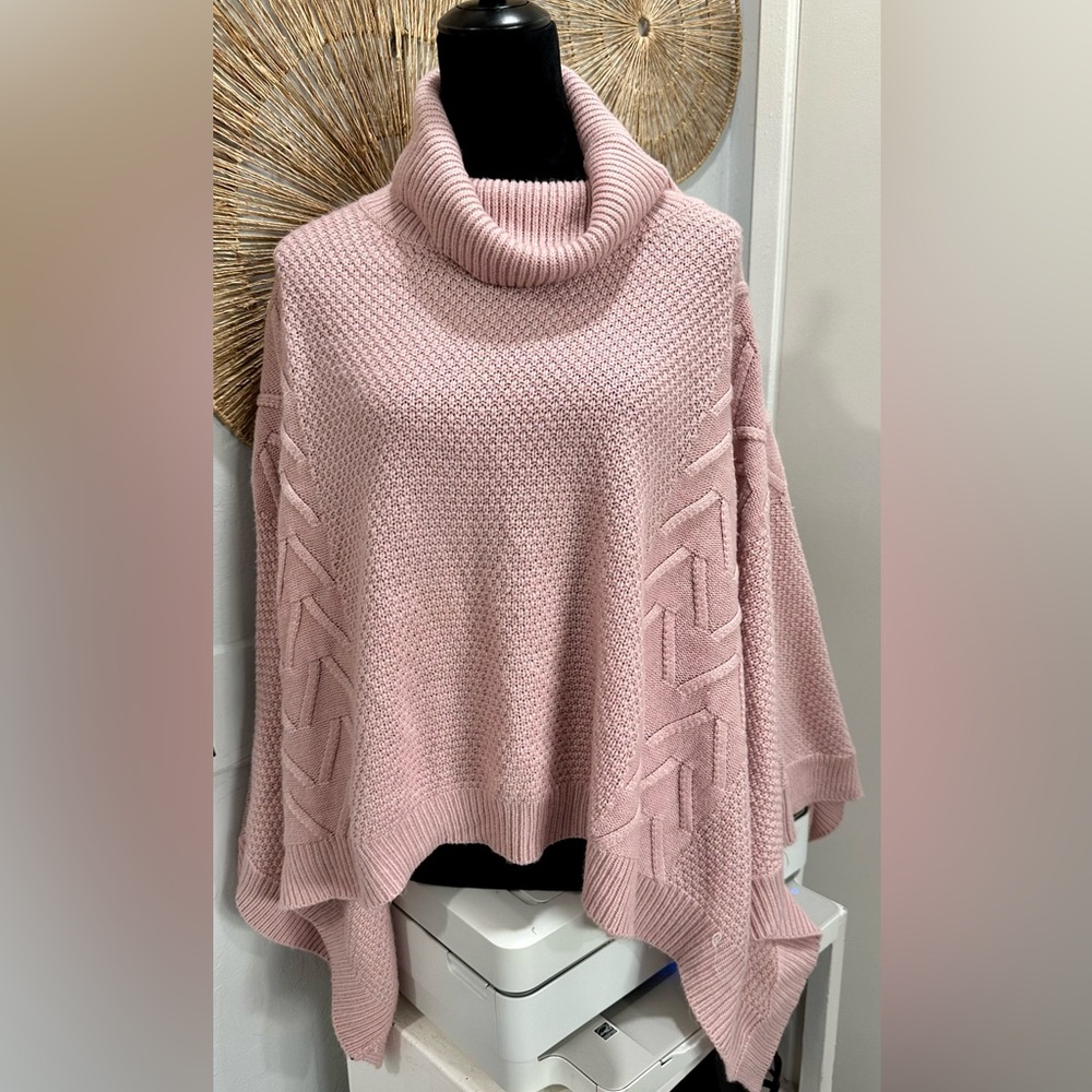 Cozy Pink Turtleneck Ponch Knit Sweater